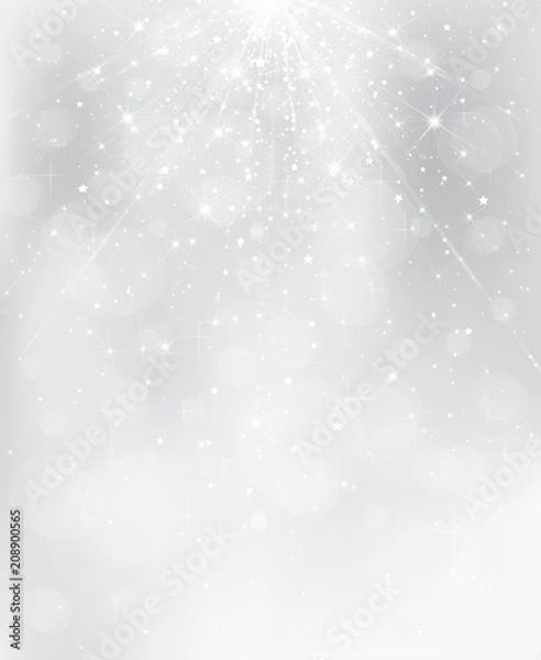Fototapeta Vector silver background with rays,  lights and stars.