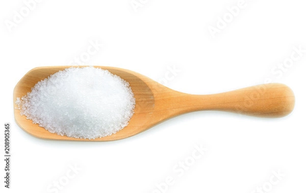 Obraz sugar in wood scoop on white background