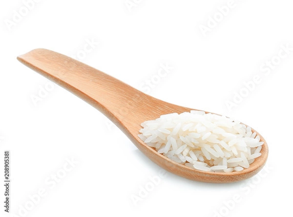 Obraz rice in wood spoon isolated on white background