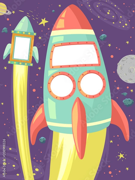 Obraz Outer Space Bulletin Frames Rocket Illustration