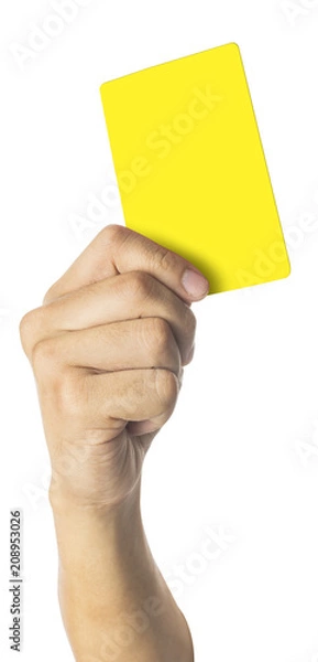 Fototapeta hand Of Soccer Referee Showing Yellow Card On White Background