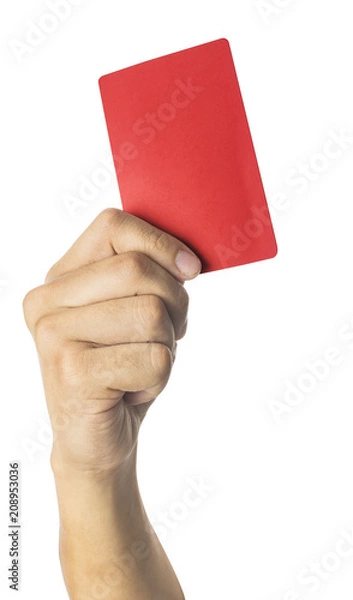 Fototapeta hand Of Soccer Referee Showing Red Card On White Background