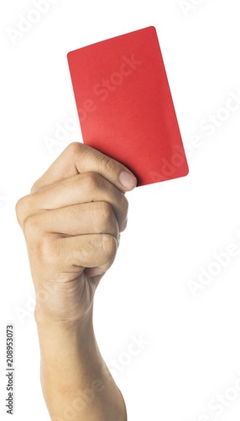 Fototapeta hand Of Soccer Referee Showing Red Card On White Background