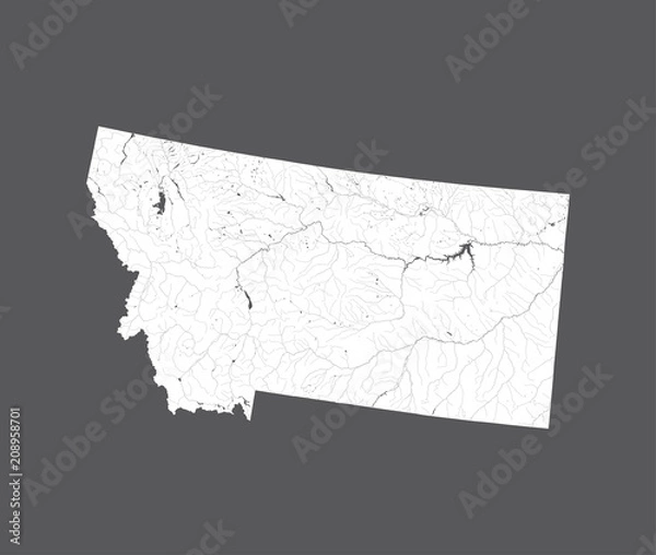 Fototapeta U.S. states - map of Montana. Please look at my other images of cartographic series - they are all very detailed and carefully drawn by hand WITH RIVERS AND LAKES.