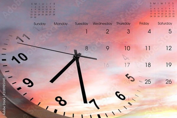 Fototapeta Clock and calendar in sky