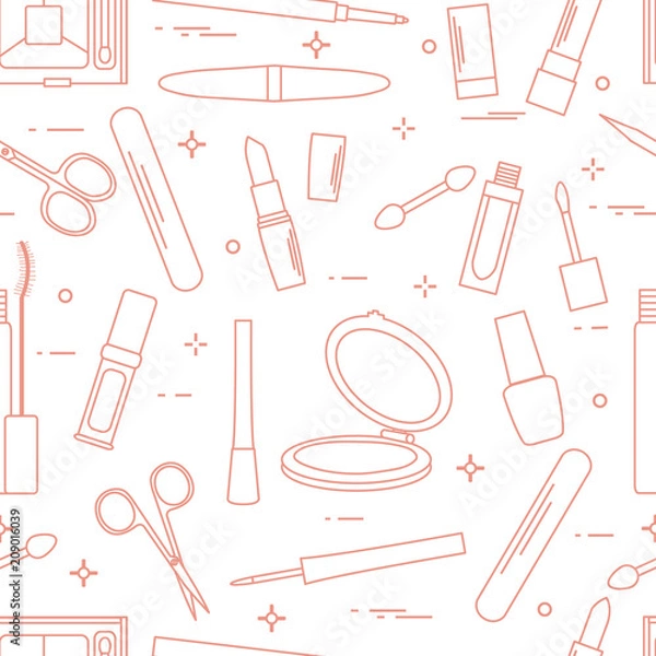 Fototapeta Pattern of decorative cosmetics, nail tools.