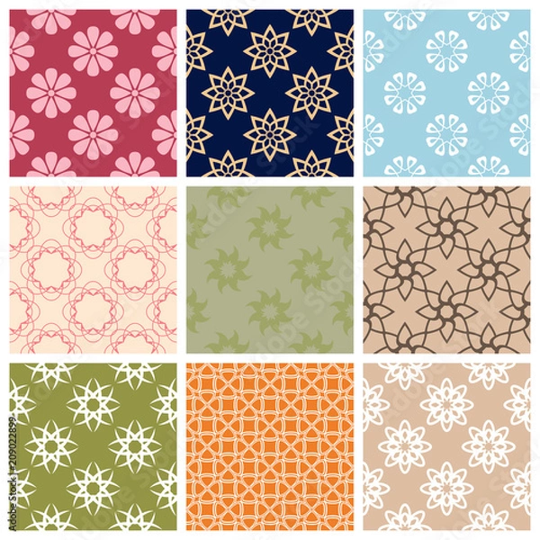 Fototapeta Floral seamless pattern. Colored set with flower elements. 