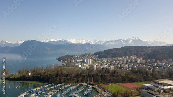 Fototapeta aerial view of beautiful lake