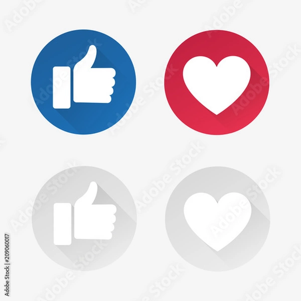 Fototapeta Like and love social media icons set for web use