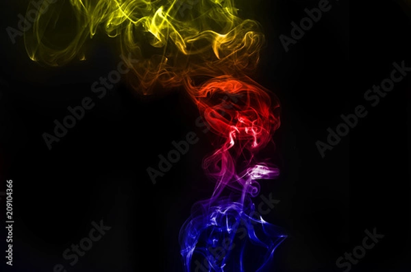 Fototapeta abstract colorful gradient red and blue fragment movement of white smoke on black background.