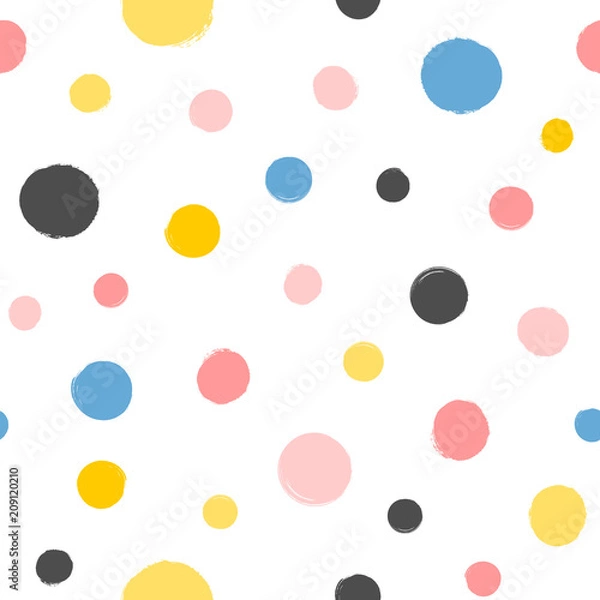 Fototapeta Repeated round spots painted with a watercolor brush. Geometric seamless pattern. Grunge, watercolor, sketch.