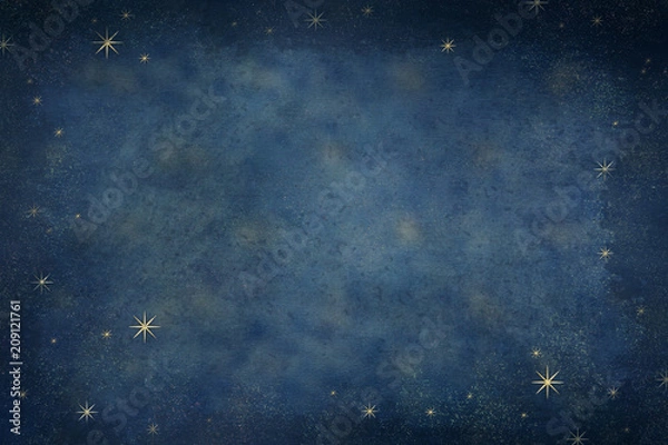 Obraz Gold celestial stars background with dark vignette, painted space background