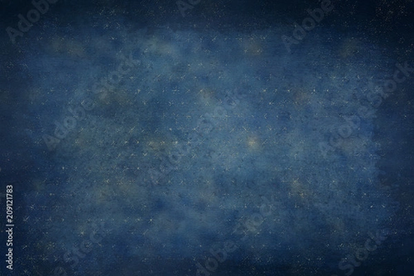 Obraz  Navy blue and gold celestial stars background with dark vignette