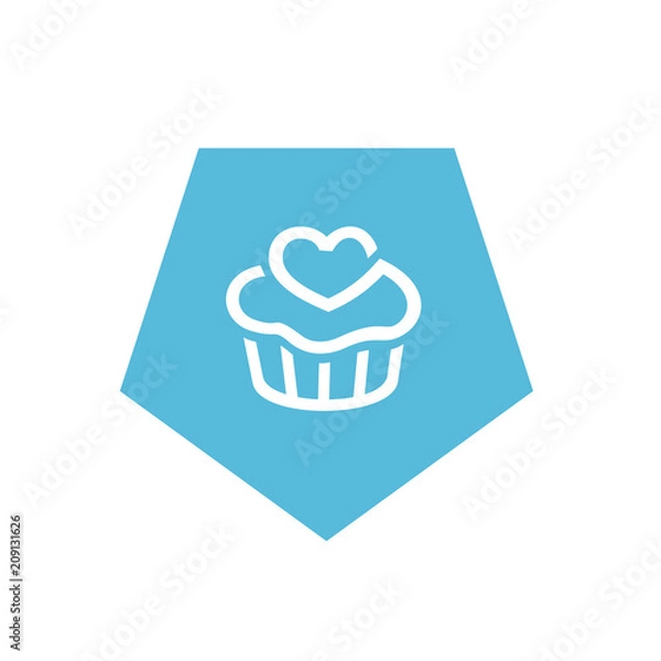 Fototapeta Blue Cupcake Icon, Pentagon Shape Icon Design, Simple Vector Logo Design