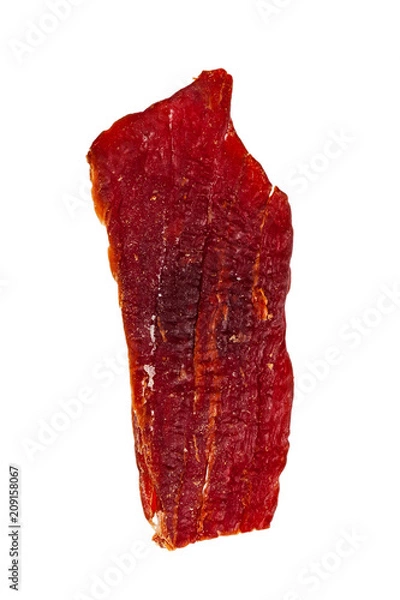 Obraz Beef Jerky Macro Isolated on White Background. Selective focus.