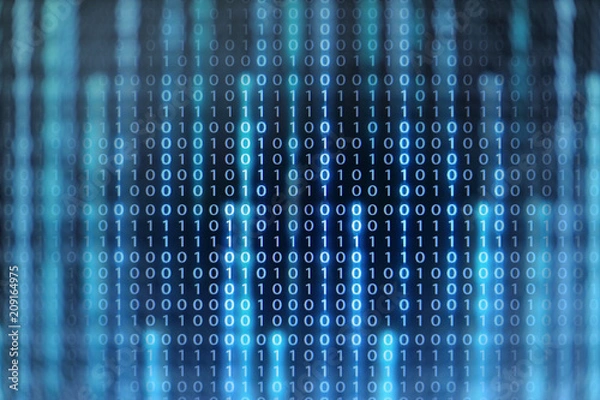 Obraz Rise of the AI age. artificial intelligence data transfer. Digital concept, high tech defocused blue and green light background.