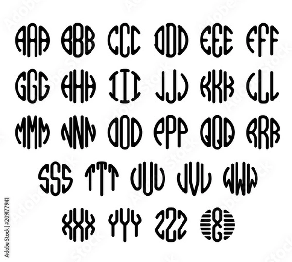 Fototapeta Set of letters to create circle monogram. Monogram alphabet. Vector illustration.