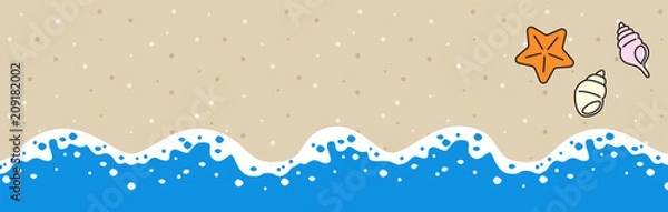 Obraz 波打ち際　ヒトデ・貝殻