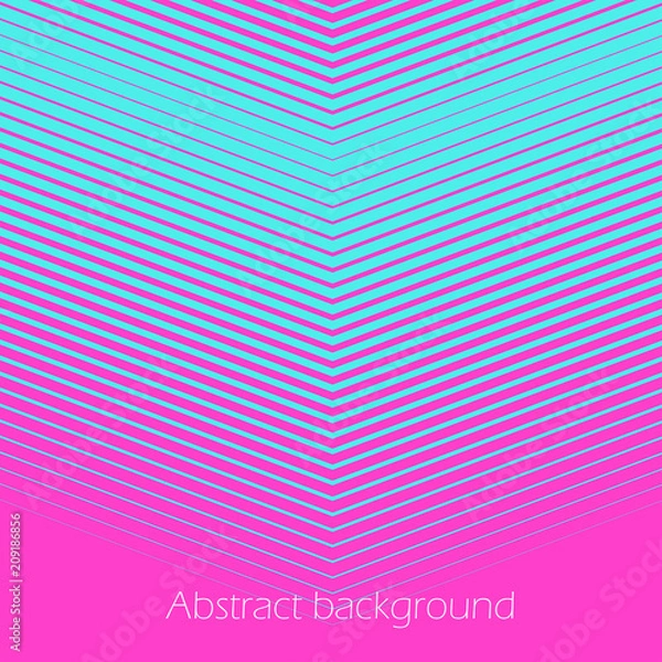 Fototapeta Square abstract background with striped halftone pattern in neon colors. Texture of gradient diagonal V-shape line ornament. Design template of flyer, banner, cover, poster. Vector illustration.