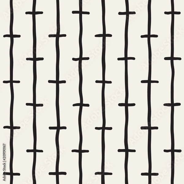 Fototapeta Hand drawn seamless pattern. Abstract geometric shapes background in black and white. Vector style grungy texture.