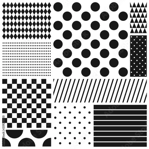 Fototapeta Black and white geometric seamless patterns set