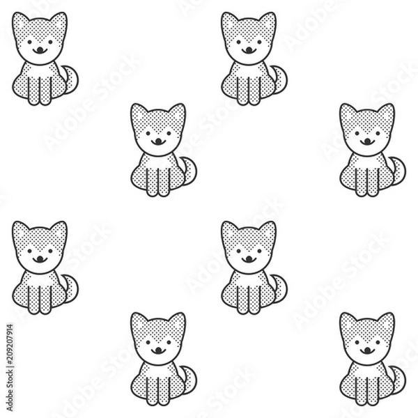 Obraz Black and white seamless pattern with a cute shiba inu puppy