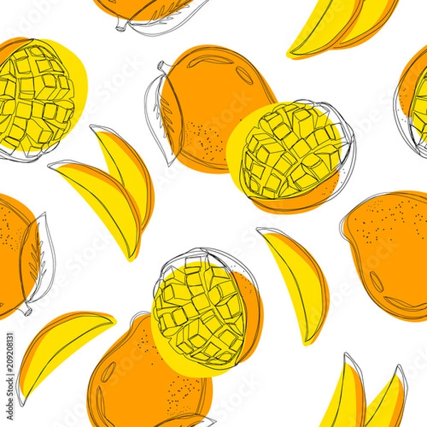 Obraz Mango seamless pattern. Continuous line hand drawn.