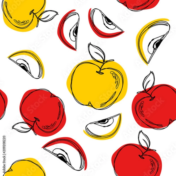 Fototapeta Apple seamless pattern. Green apple isolated on white background. 