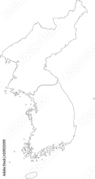 Obraz  Map black outline North and South Korea. Map of the Korean peninsula