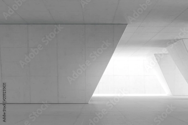 Obraz Abstract Empty space with white wall. Modern blank showroom with floor. Future concept. 3d rendering.