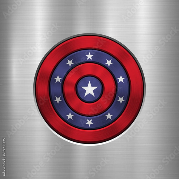 Fototapeta 4th of July Independence Day badge, circle button template with metal texture, chrome, silver, steel and realistic reflex for logo, design concepts, interfaces, apps. Vector illustration.