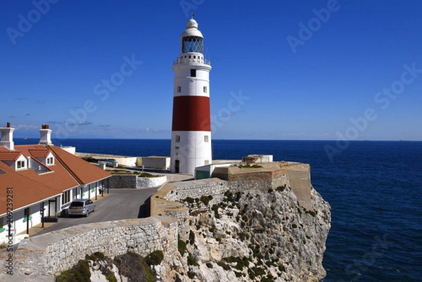 Fototapeta The lighthouse at Europa Point on the rock of Gibraltar is the first or the last Lighthouse in Europe

