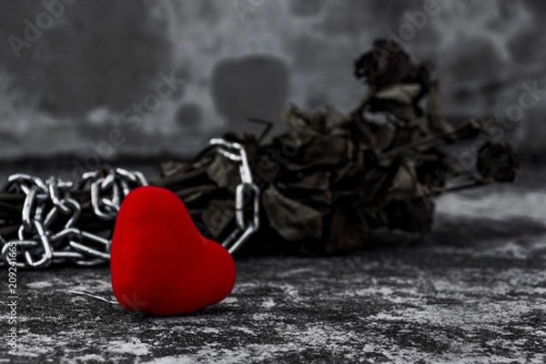 Obraz A symbol of love. Heart, ties, and roses.