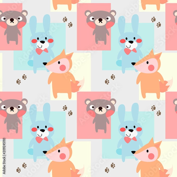 Obraz Cute baby woodland animals seamless pattern vector