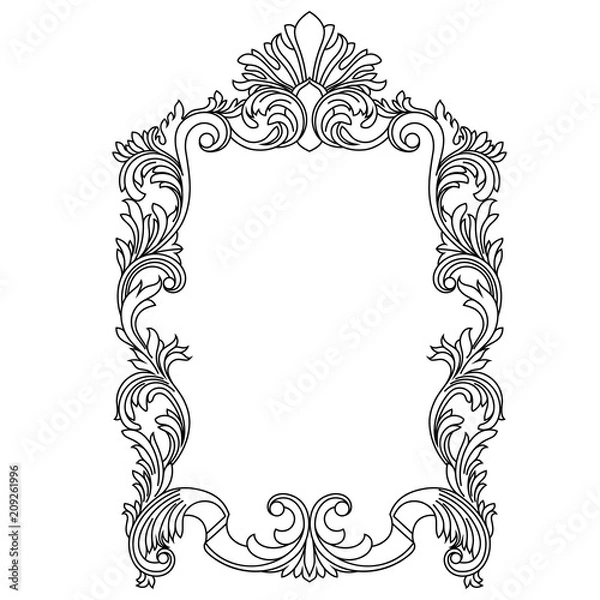 Fototapeta Vintage border frame engraving with retro ornament pattern in antique baroque style decorative design. Vector
