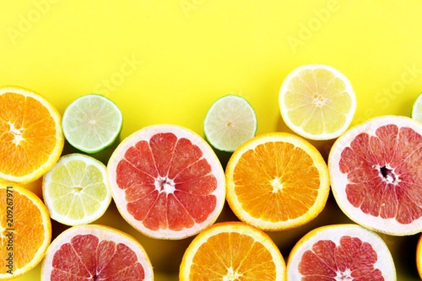 Fototapeta Citrus fruits with orange, lemon, grapefruit and lime