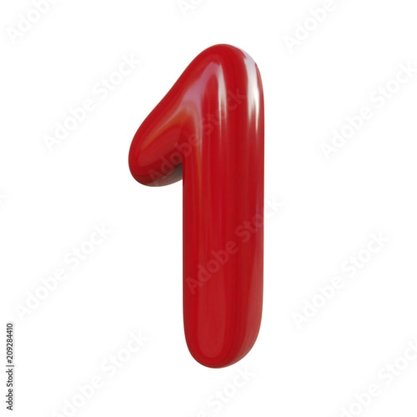 Fototapeta Glossy red number nine, 9. 3D render of bubble font isolated on white background