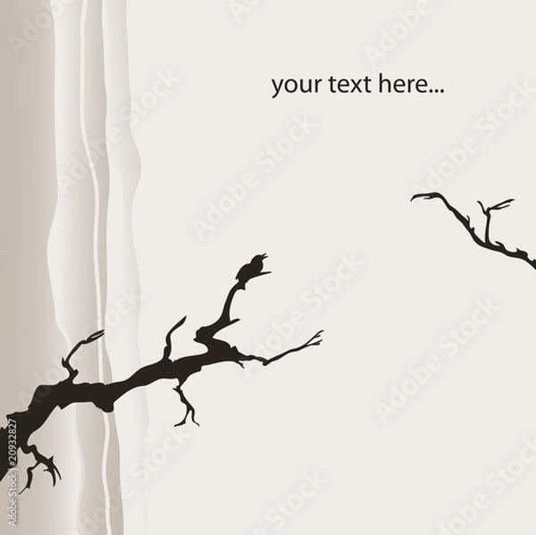 Fototapeta Vector background with silhouette of branches and birds