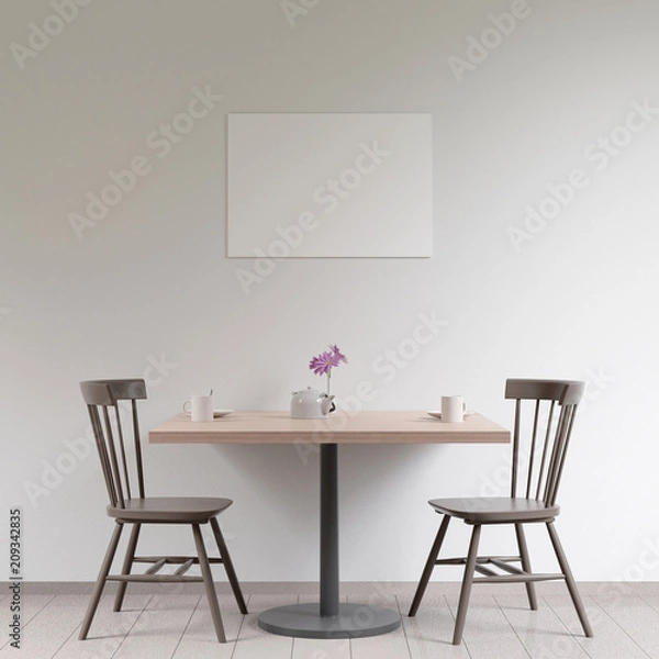 Fototapeta Mockup poster in the cafeteria, 3D render