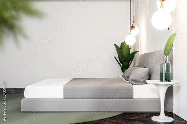 Fototapeta White nature style bedroom, side view