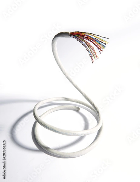 Fototapeta electric wire multicore on a white background