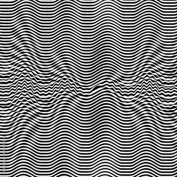 Fototapeta Black and white abstract striped background. Optical Art. 3d vector illustration.