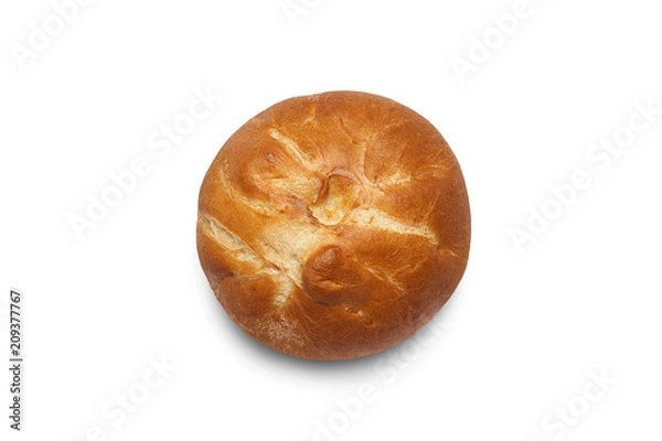 Obraz Delicious baked bun isolated on white background.