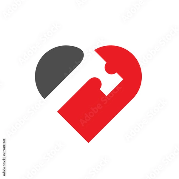Fototapeta Hammer Combined With Heart or Love Symbol, Vector Logo Illustration