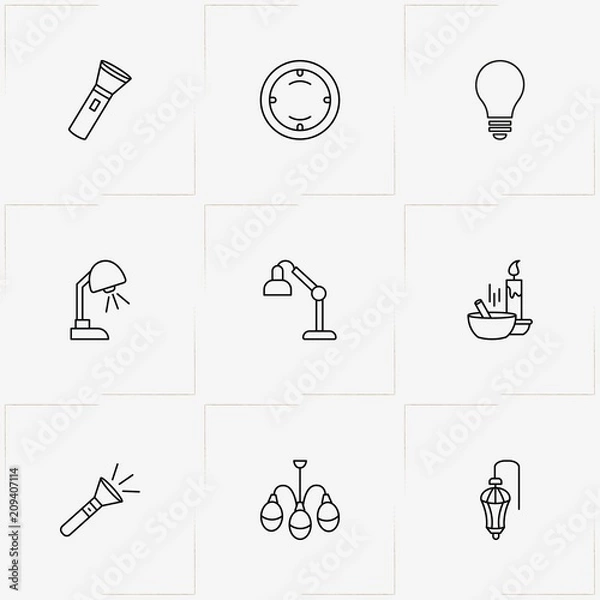 Fototapeta Light line icon set with wall lamp, light bulb and candles