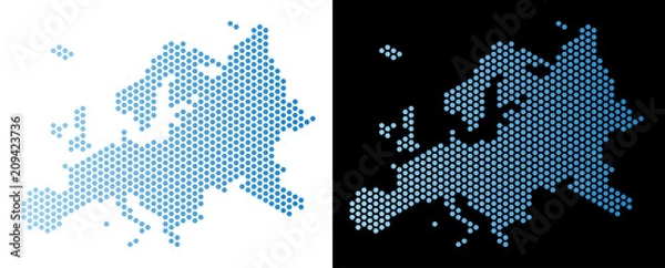 Fototapeta Hexagon Europe map. Vector territorial scheme in light blue color with horizontal gradient on white and black backgrounds. Abstract Europe map concept is formed from hexagonal spots.