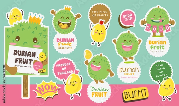 Fototapeta Cute Durian Vector 5 / Cute Durian Vector Packaging Design labels / Mascot Vector Design