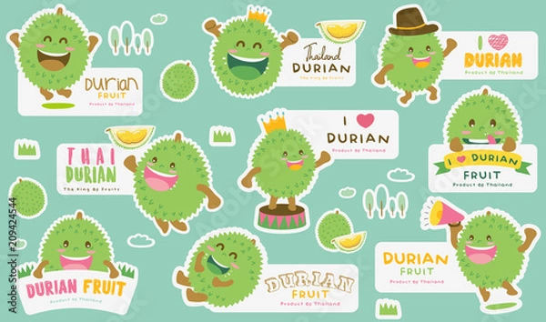 Obraz Śliczne Durian Wektor 5 / Śliczne Durian Wektor Etykiety Projekt Opakowania / Projekt Wektor Maskotka