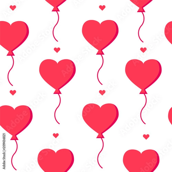 Fototapeta Love pattern with .balloons and hearts on white background. Flat design. Vector banner.