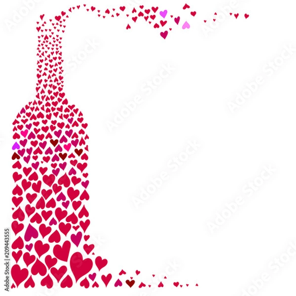 Fototapeta flat wine bottle filled in with red hearts on white background - vector illustration